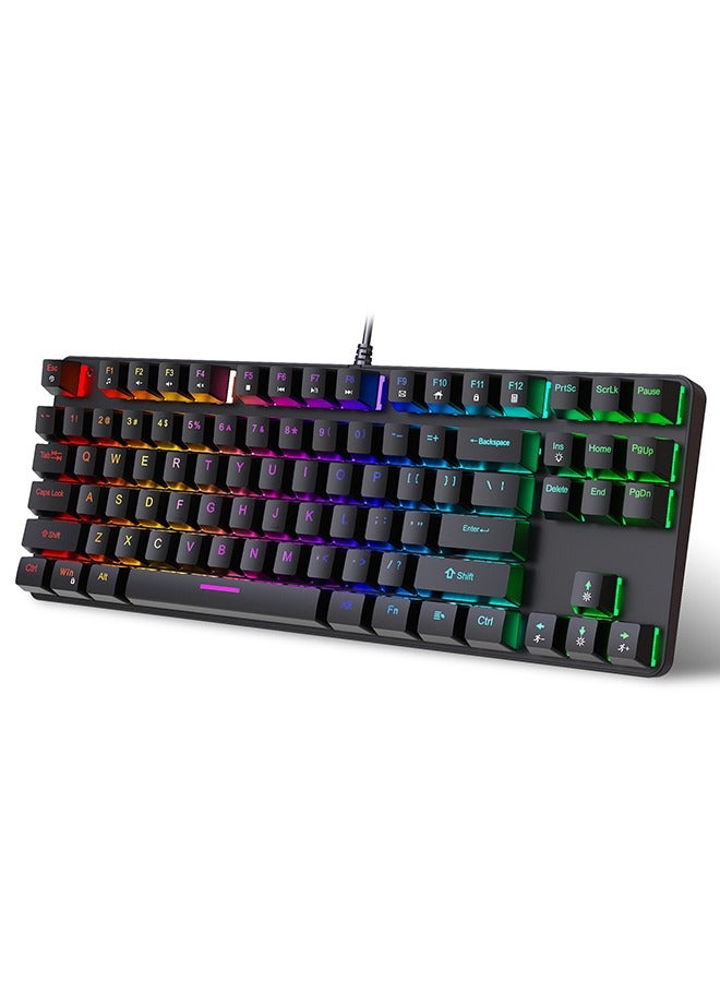 K87 Mechanical Gaming Keyboard with Blue Switches,Wired Keyboard with RGB LED Backlit 87 Keys,16 Lighting Modes for E-sport/Office(Black)