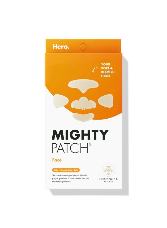 Mighty Patch قناع هيرو كوسميتيكس - قناع هيدروكوليد XL لعلاج حب الشباب، 5 لاصقات كبيرة للبثور على الأنف، الذقن، الجبين والخدين - صديق للنباتيين، لم يتم اختباره على الحيوانات (1 قطعة) - Image 1