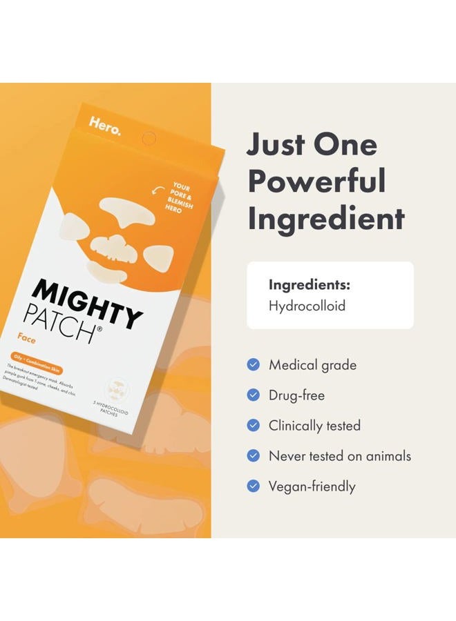 Mighty Patch قناع هيرو كوسميتيكس - قناع هيدروكوليد XL لعلاج حب الشباب، 5 لاصقات كبيرة للبثور على الأنف، الذقن، الجبين والخدين - صديق للنباتيين، لم يتم اختباره على الحيوانات (1 قطعة) - Image 5
