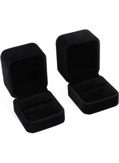 ECVV ECVV 2Pcs Velvet Ring Boxes, Earring Pendant Jewelry Case, Ring Earrings Gift Boxes, Jewellry Display Wine, Ring Box|2.4x1.97x1.8 inch||Black|  - Image 1