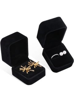 ECVV ECVV 2Pcs Velvet Ring Boxes, Earring Pendant Jewelry Case, Ring Earrings Gift Boxes, Jewellry Display Wine, Ring Box|2.4x1.97x1.8 inch||Black|  - Image 4
