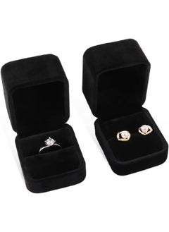 ECVV ECVV 2Pcs Velvet Ring Boxes, Earring Pendant Jewelry Case, Ring Earrings Gift Boxes, Jewellry Display Wine, Ring Box|2.4x1.97x1.8 inch||Black|  - Image 2
