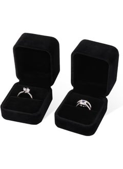 ECVV ECVV 2Pcs Velvet Ring Boxes, Earring Pendant Jewelry Case, Ring Earrings Gift Boxes, Jewellry Display Wine, Ring Box|2.4x1.97x1.8 inch||Black|  - Image 3