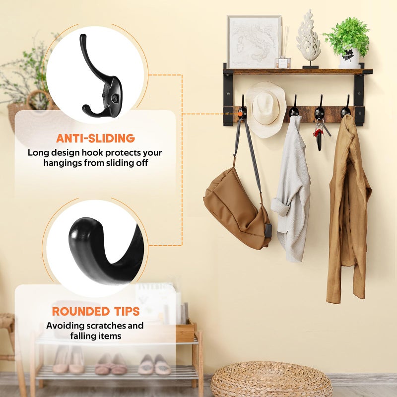 Oraich Wall Hooks with Shelf, Coat Rack Wall Mount for Coat Backpack Key Clothes Hanger, Wall Floating Shelf Hanging in Entryway, Living Room, Bathroom, Bedroom, Kitchen - Image 3