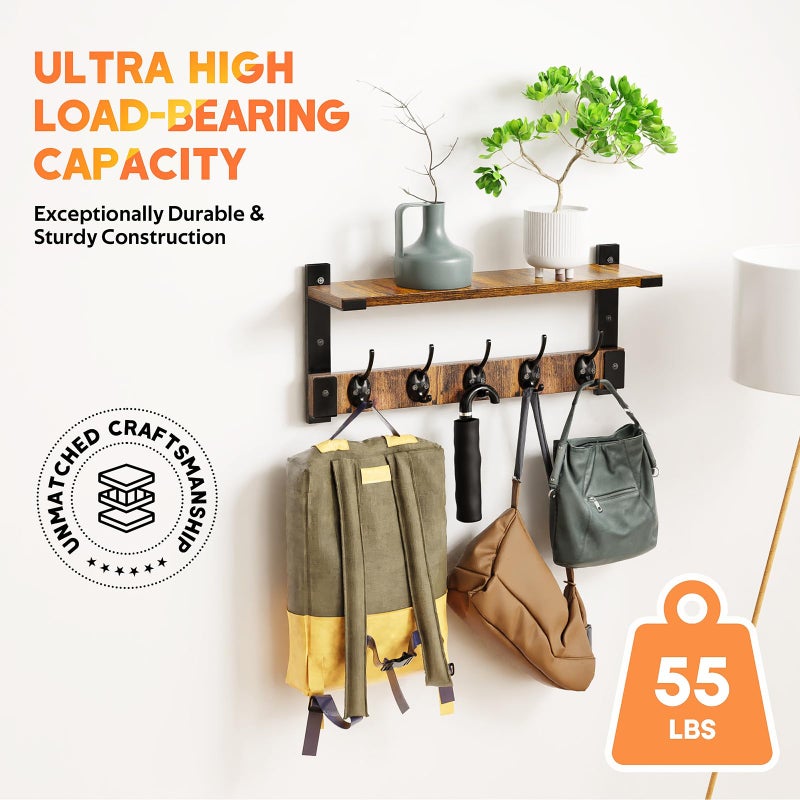 Oraich Wall Hooks with Shelf, Coat Rack Wall Mount for Coat Backpack Key Clothes Hanger, Wall Floating Shelf Hanging in Entryway, Living Room, Bathroom, Bedroom, Kitchen - Image 2