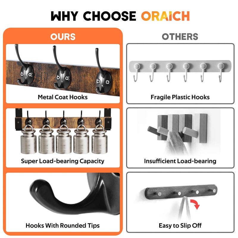 Oraich Wall Hooks with Shelf, Coat Rack Wall Mount for Coat Backpack Key Clothes Hanger, Wall Floating Shelf Hanging in Entryway, Living Room, Bathroom, Bedroom, Kitchen - Image 5