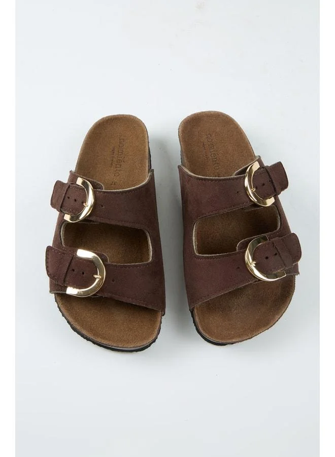 no miento Rio Women's Vegan Leather Double-Strap Brown Slippers.