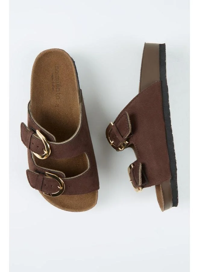 no miento Rio Women's Vegan Leather Double-Strap Brown Slippers.