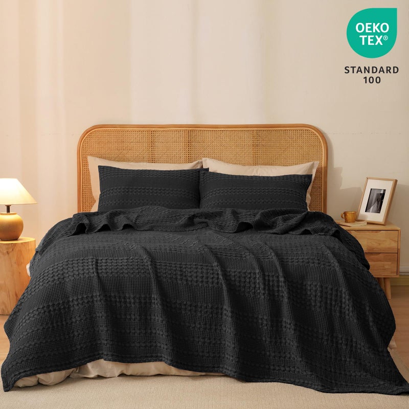 PHF 100% Cotton Waffle Weave Blanket King Size for Bed, Soft Lightweight & Breathable, All-Season Comfort, Luxury Aesthetic Woven Bedding for Home Decor, 108"x90", Black - Image 5