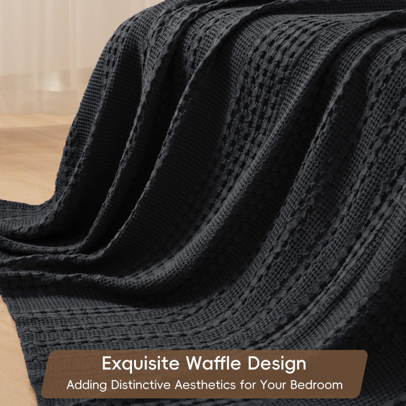 PHF 100% Cotton Waffle Weave Blanket King Size for Bed, Soft Lightweight & Breathable, All-Season Comfort, Luxury Aesthetic Woven Bedding for Home Decor, 108"x90", Black - Image 4