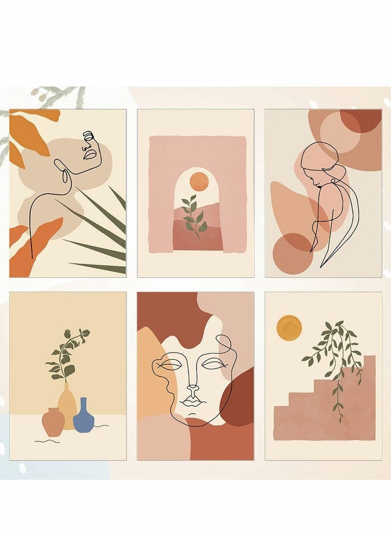 SOLARAE 6 Pcs Abstract Line Art Poster, Minimalist Wall Art Prints Modern Aesthetic Room Decor Woman Face Drawing Posters Geometric Drawing Poster for Bedroom Office Home Decor(11.8"x8.27", unframed) - Image 1