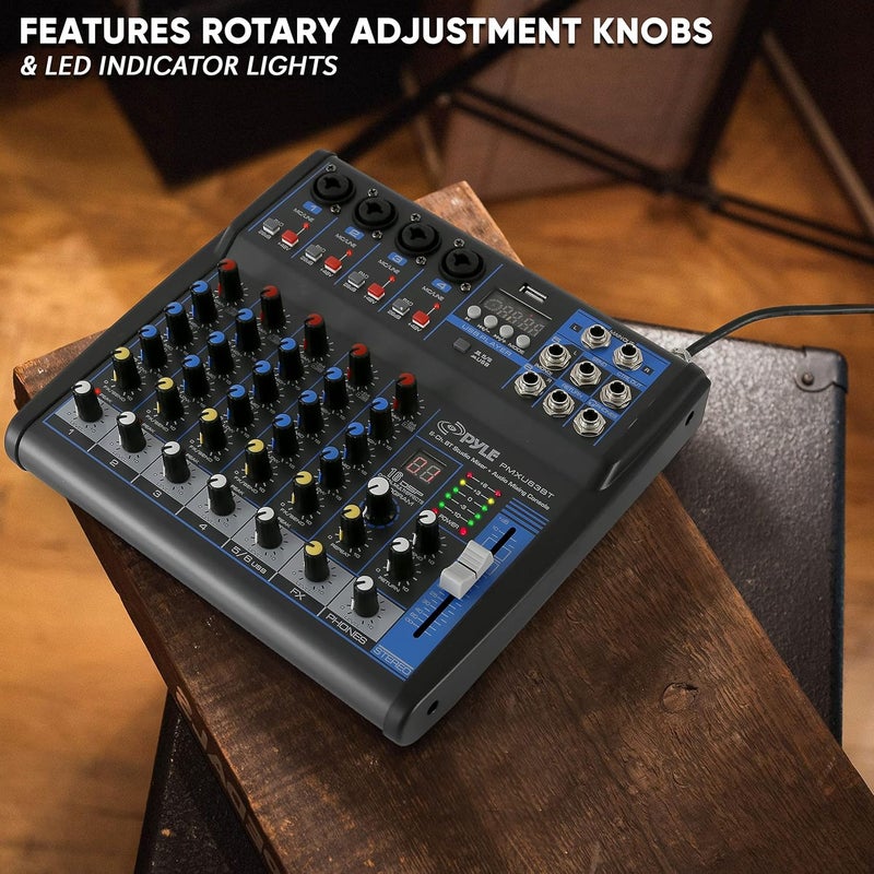 Pyle 6-Channel Professional Audio Mixer - USB - Bluetooth - 48V Phantom Power - Digital MP3 Input - FX 16-Bit DSP - Desk System Interface - PMXU63BT - Image 5