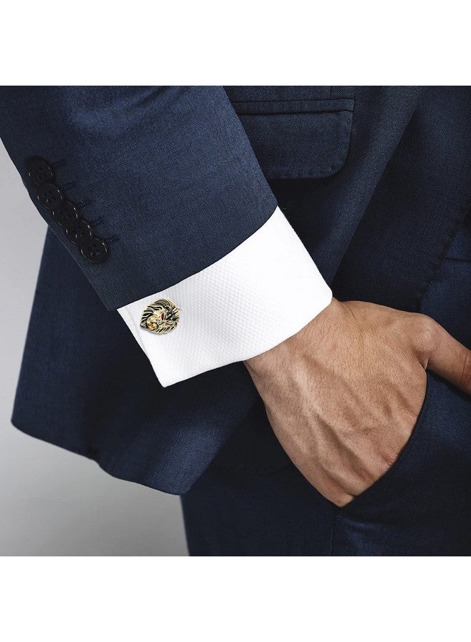 هاوسن أزرار أكمام على شكل رأس أسد عتيق للرجال مع صندوق هدايا، أزرار أكمام باللون الذهبي والفضي والأسود لقمصان الرجال الرسمية والقمصان الفرنسية، مجوهرات أو إكسسوارات شخصية فريدة للرجال - Image 3