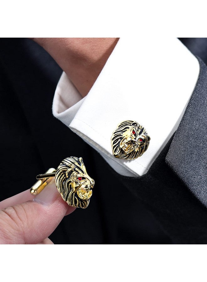 هاوسن أزرار أكمام على شكل رأس أسد عتيق للرجال مع صندوق هدايا، أزرار أكمام باللون الذهبي والفضي والأسود لقمصان الرجال الرسمية والقمصان الفرنسية، مجوهرات أو إكسسوارات شخصية فريدة للرجال - Image 2