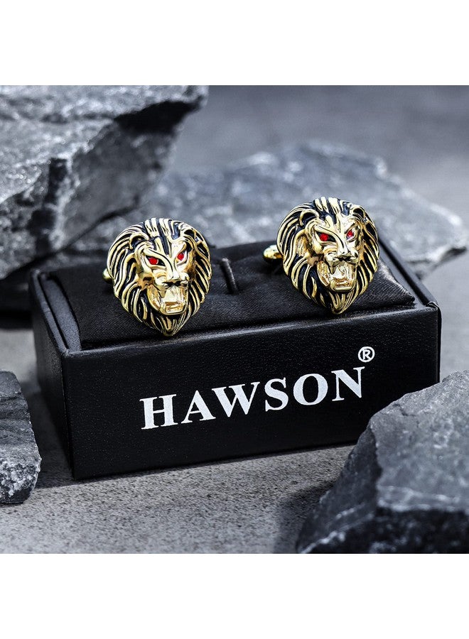 هاوسن أزرار أكمام على شكل رأس أسد عتيق للرجال مع صندوق هدايا، أزرار أكمام باللون الذهبي والفضي والأسود لقمصان الرجال الرسمية والقمصان الفرنسية، مجوهرات أو إكسسوارات شخصية فريدة للرجال - Image 5