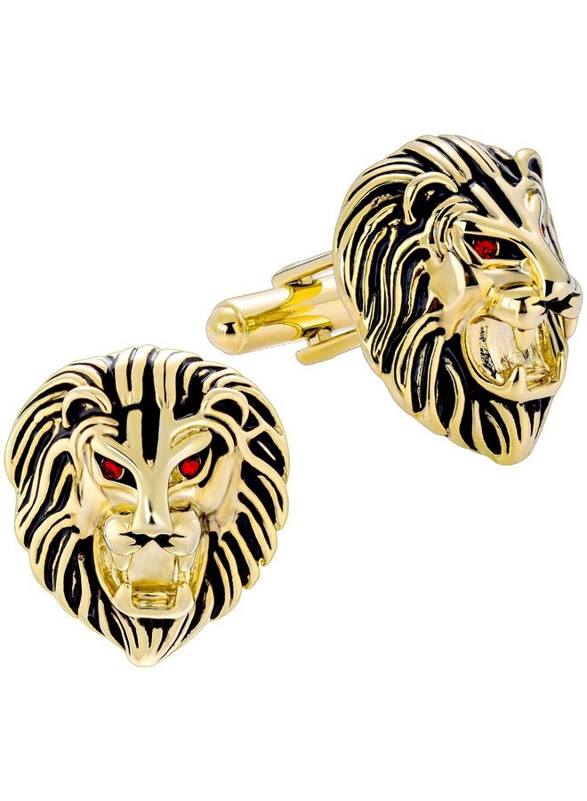 هاوسن أزرار أكمام على شكل رأس أسد عتيق للرجال مع صندوق هدايا، أزرار أكمام باللون الذهبي والفضي والأسود لقمصان الرجال الرسمية والقمصان الفرنسية، مجوهرات أو إكسسوارات شخصية فريدة للرجال - Image 1