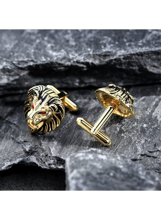 هاوسن أزرار أكمام على شكل رأس أسد عتيق للرجال مع صندوق هدايا، أزرار أكمام باللون الذهبي والفضي والأسود لقمصان الرجال الرسمية والقمصان الفرنسية، مجوهرات أو إكسسوارات شخصية فريدة للرجال - Image 4