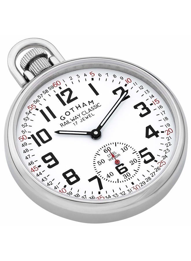 Gotham Men's Stainless Steel Mechanical Hand Wind Railroad Style Pocket Watch # GWC14108S - Image 2