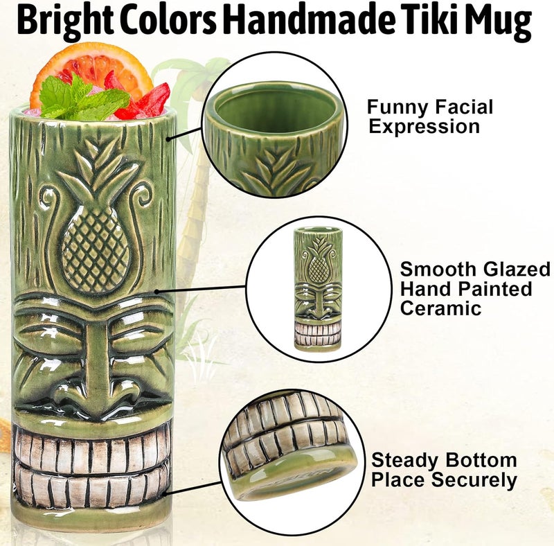 SuproBarware Tiki Mugs Set of 8  Ceramic Tiki Glasses with Tiki Coaster Unique Cocktail Glass Bar Professional HawaiianTiki Mug and Halloween Christmas Party Barware - Image 3