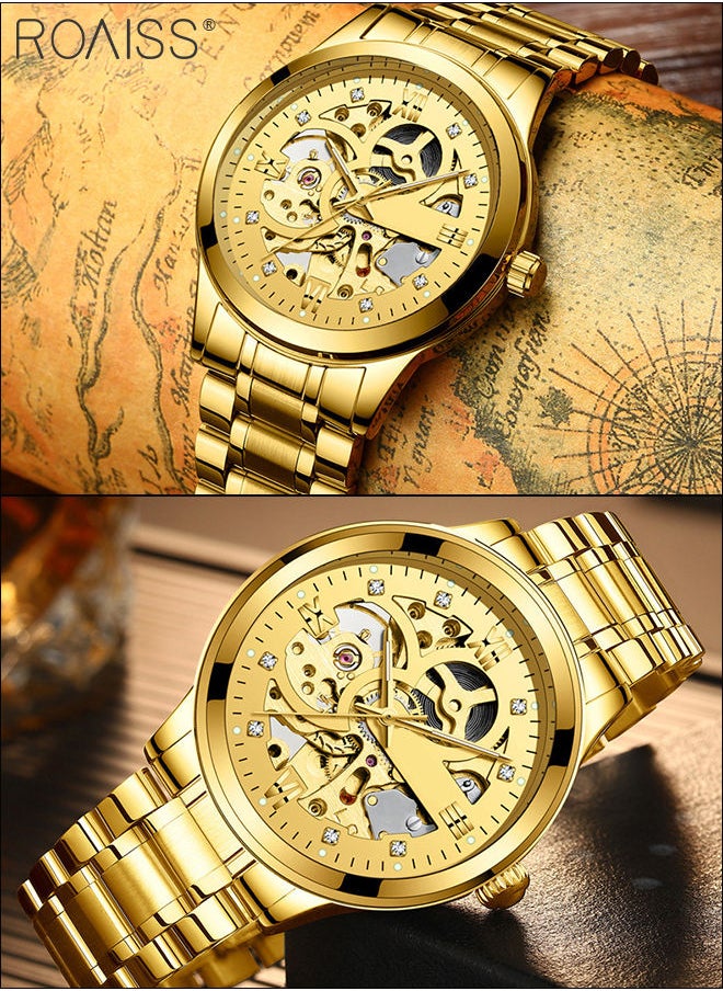 Men's Stainless Steel Strap Mechanical Watch Analog Display Round Gold Dial with Hollow Pattern Decoration Waterproof Luminous Wristwatch as Gift for Men - pzsku/ZD233321DC52E7413E01AZ/45/_/1682063663/e617c3b7-3ce9-41f9-9f37-26b9480e60b3