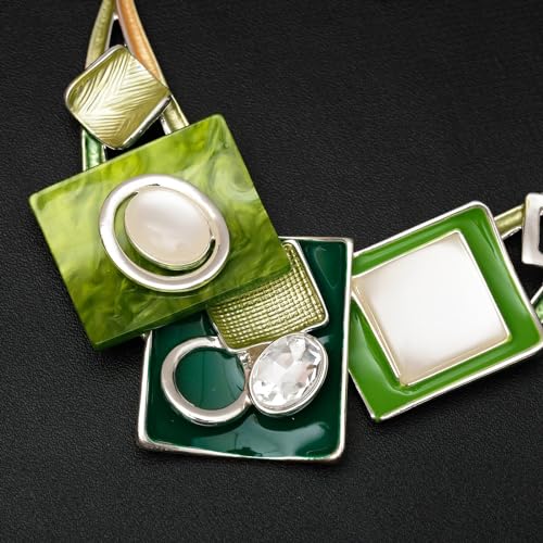 CSY Fashion Oval Crystal Opals Statement Bib Necklace Earrings Silver Plated Bohemian Costume Jewelry Set Gifts for Women (green) - Image 5