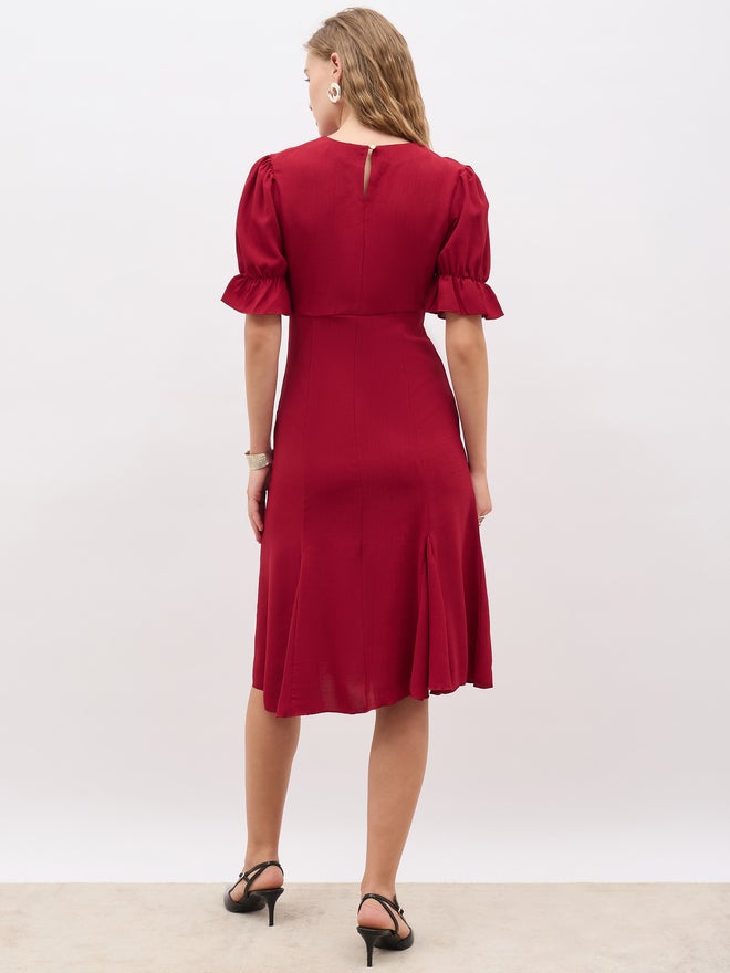 ستايلي فستان بورجوندي مكشكش - Image 5