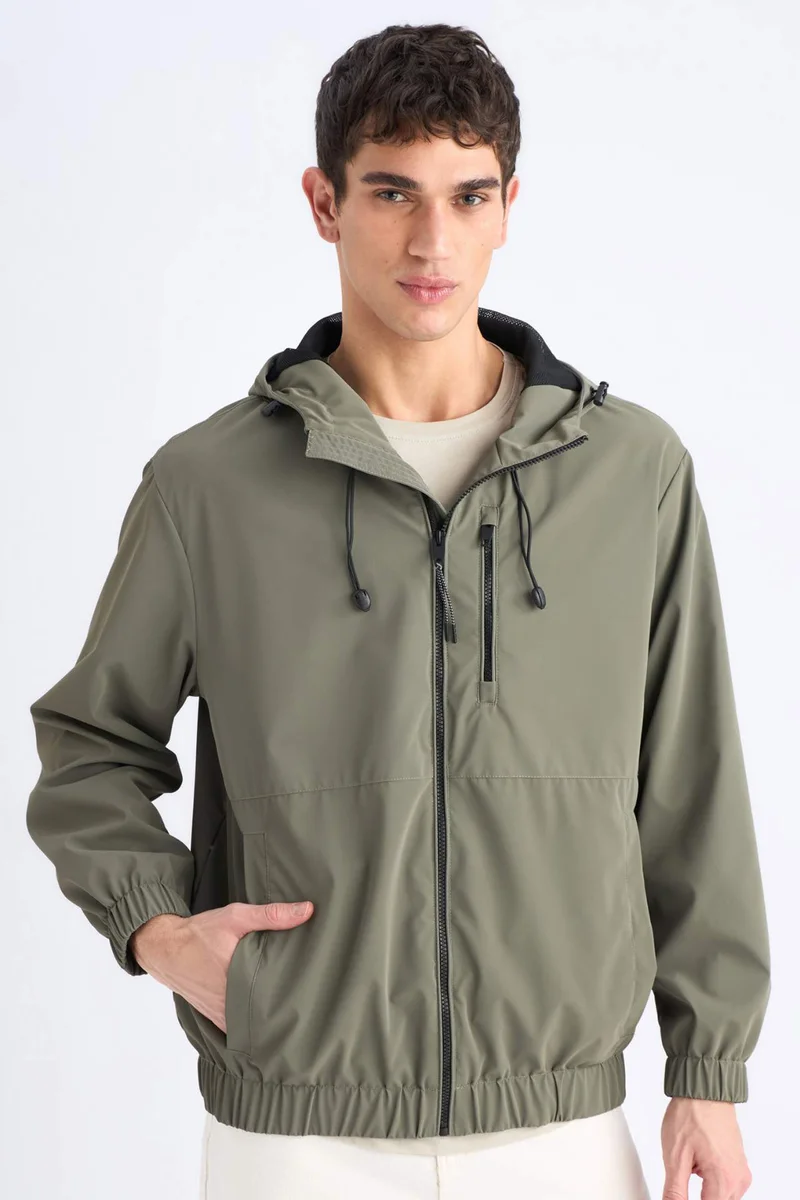 Defacto Regular Fit Hooded Zippered Waterproof Jacket