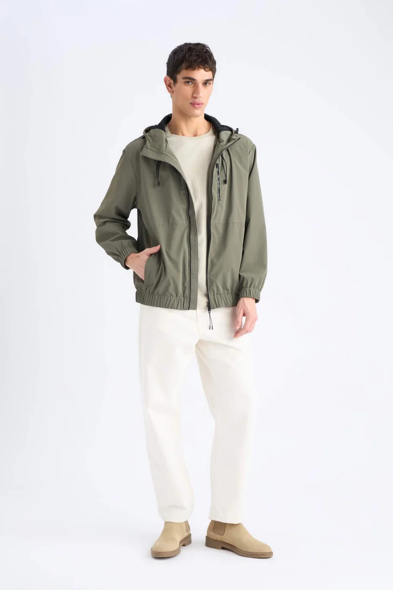 Defacto Regular Fit Hooded Zippered Waterproof Jacket