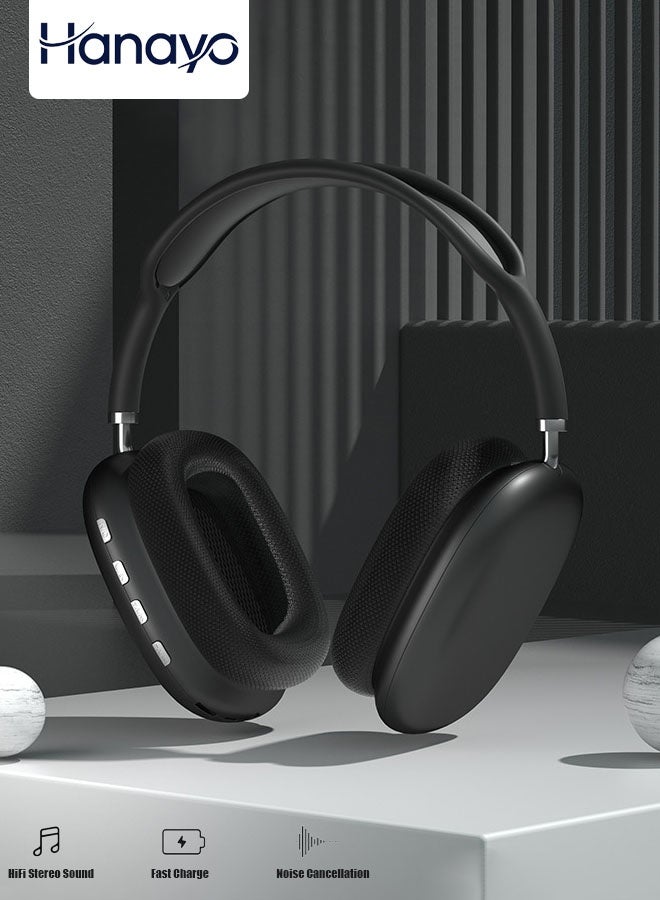 Hanayo Wireless Headphones P9 Bluetooth 5.1 Wireless Headphones HiFi Stereo Over Ear Headset with Microphone Sports Noise Cancelling Earphones for Travel Home Office(Black) - Image 1