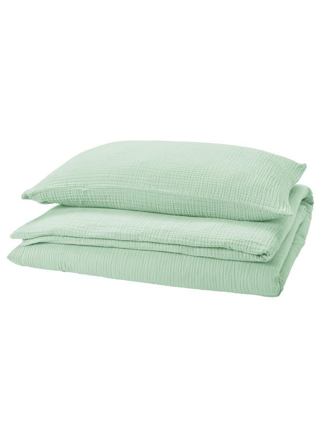 erorex Duvet cover and pillowcase, pale green, 150x200/50x80 cm - Image 1