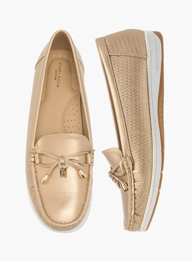 Flora Bella By Shoexpress Womens Textured Bow Accent Slip-On Loafers