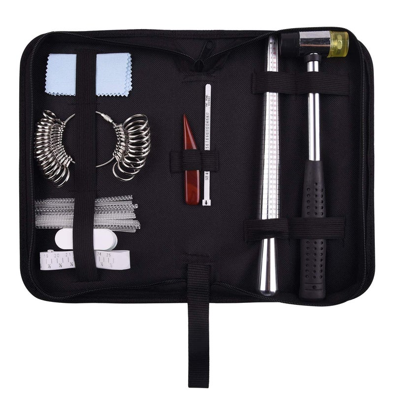 KUUQA Ring Sizer Measuring Tool Set Includes Ring Sizer Gauge, Ring Mandrel, Jewelry Hammer, Ring Sizer Adjuster, Jewelry Polishing Cloth, Polishing Stick, Polished Agate and Bracelet Gauge Sizer - Image 1