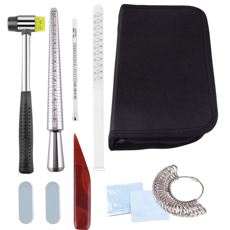KUUQA Ring Sizer Measuring Tool Set Includes Ring Sizer Gauge, Ring Mandrel, Jewelry Hammer, Ring Sizer Adjuster, Jewelry Polishing Cloth, Polishing Stick, Polished Agate and Bracelet Gauge Sizer - Image 2