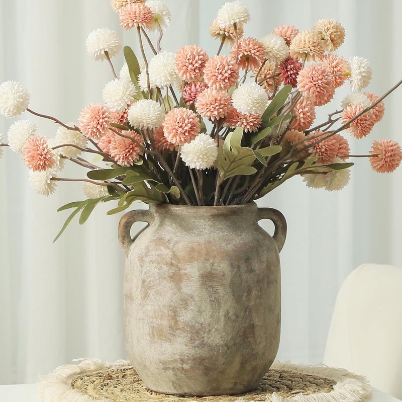 Vanselia Ceramic Flower Vase Home Decor - 7.6 Inch Farmhouse Rustic Table Vases with Handle Living Room Decoration Decorative Vintage Pottery for Kitchen Shelf Coffee Dining Bookshelf Fireplace Centerpiece - Image 1