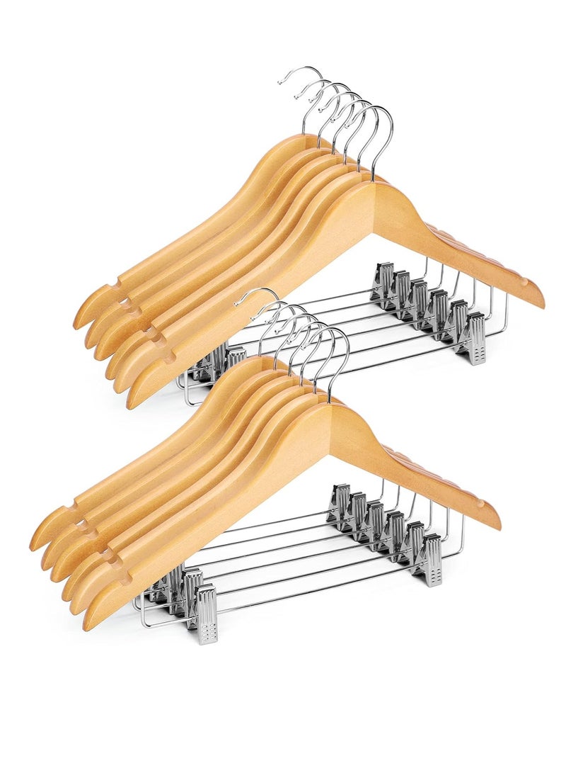 DUNISO 12 Pack Wooden Hangers With Clips,High Grade Wooden Suit Hangers，Smooth Finish Solid Wood Coat Hanger，With Clips Heavy Duty Hangers，for Camisole,Jacket,Pant,Dress Clothes  - Image 1