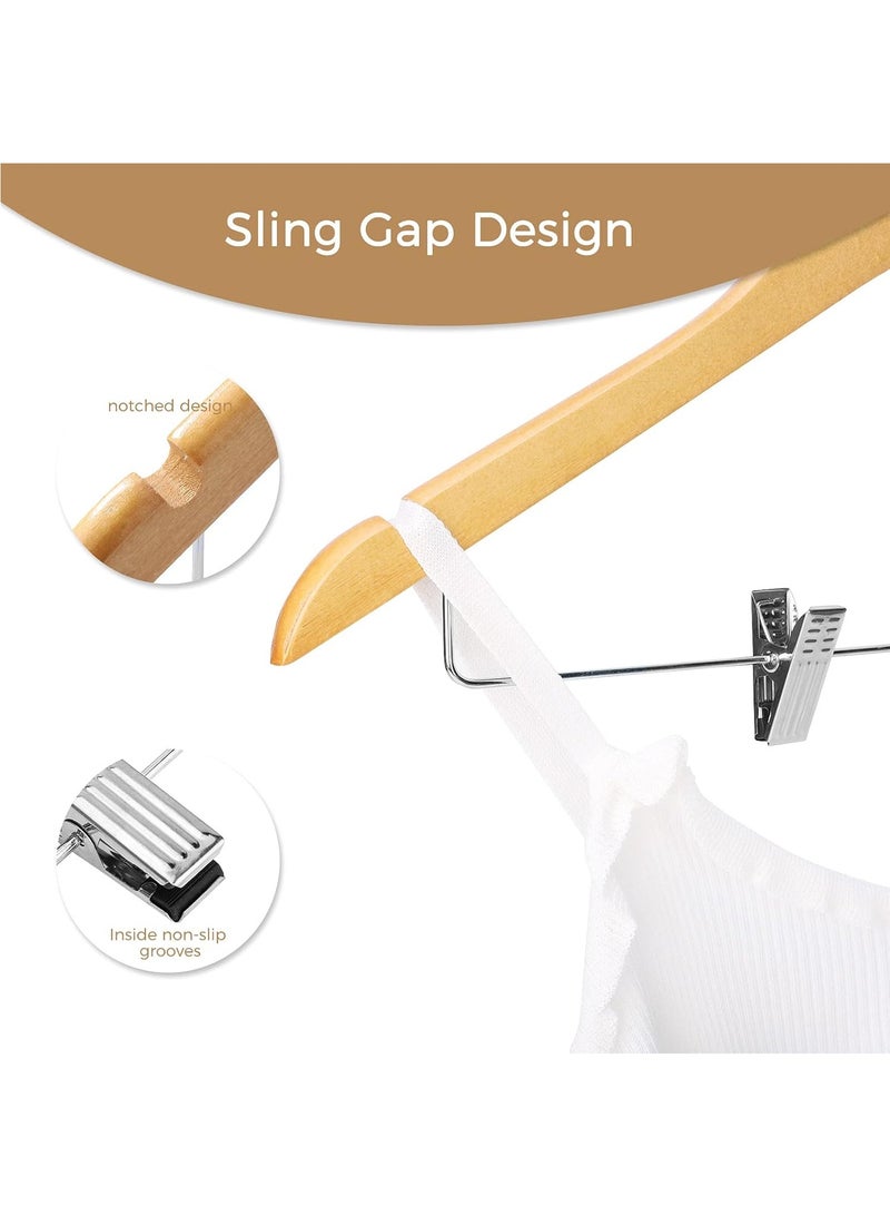 DUNISO 12 Pack Wooden Hangers With Clips,High Grade Wooden Suit Hangers，Smooth Finish Solid Wood Coat Hanger，With Clips Heavy Duty Hangers，for Camisole,Jacket,Pant,Dress Clothes  - Image 5