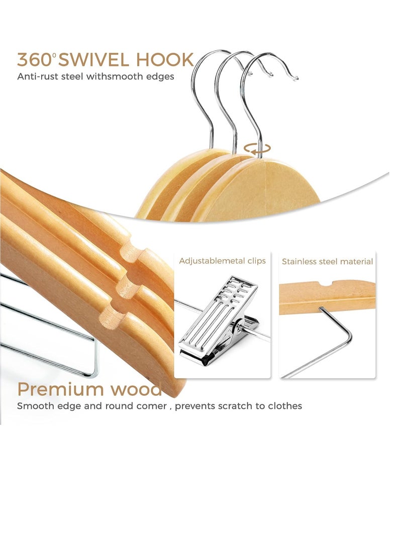 DUNISO 12 Pack Wooden Hangers With Clips,High Grade Wooden Suit Hangers，Smooth Finish Solid Wood Coat Hanger，With Clips Heavy Duty Hangers，for Camisole,Jacket,Pant,Dress Clothes  - Image 3