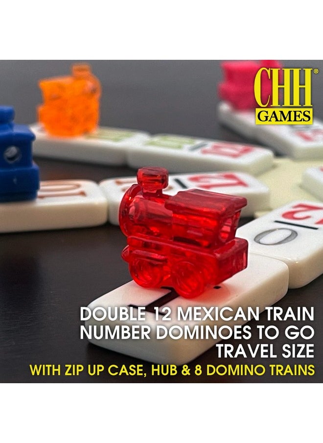 CHH Double 12 Mexican Train Number Dominoes to Go Travel Size with Zip Up Case, Hub & 8 Domino Trains  - Image 2