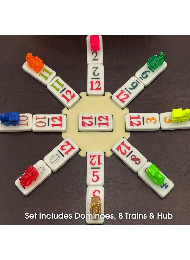 CHH Double 12 Mexican Train Number Dominoes to Go Travel Size with Zip Up Case, Hub & 8 Domino Trains  - Image 5