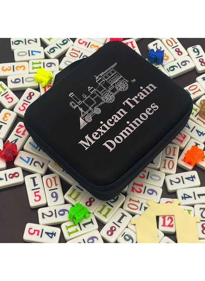 CHH Double 12 Mexican Train Number Dominoes to Go Travel Size with Zip Up Case, Hub & 8 Domino Trains  - Image 4