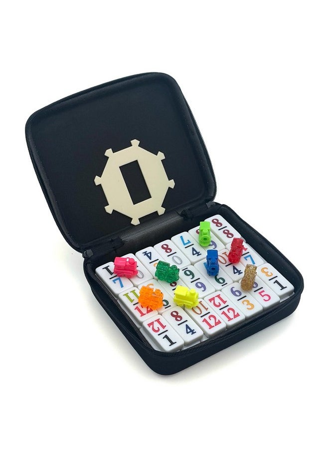 CHH Double 12 Mexican Train Number Dominoes to Go Travel Size with Zip Up Case, Hub & 8 Domino Trains  - Image 1
