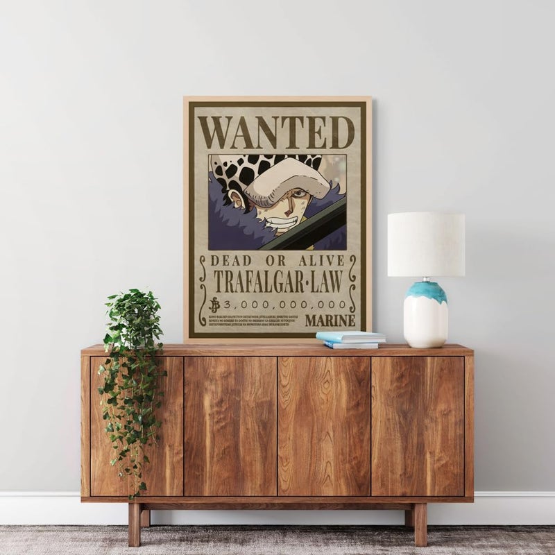 Art Decor Framed Fine Art One Piece Wanted Poster Wall Art Trafalgar Law Artwork Anime Portrait Print Wall Décor for Bedroom Boy Room Living Room Office Gaming Room 45x60cm - Image 2
