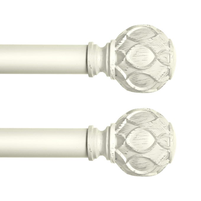 WHITE FARMHOUSE CURTAIN RODS FOR WINDOWSHEAVY DUTY ADJUSTABLE CURTAIN ROD FOR BEDROOM LIVING ROOMBOHO DECORATIVE RUSTIC DRAPERY POLE WITH VINTAGE COASTAL FINIALSANTIQUE WHITE 2 PACK 3688
