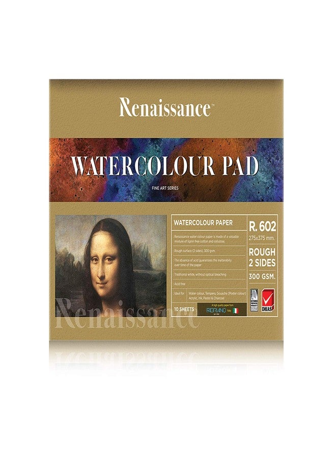 Renaissance A3 Watercolor Paper Pad (10 Sheets) Fabriano Italian Textured Sheets, 300 GSM, Ideal for Art,Painting,Drawing, and Watercoloring,Perfect for Artists,Students & Beginners. Made in Thailand - Image 1