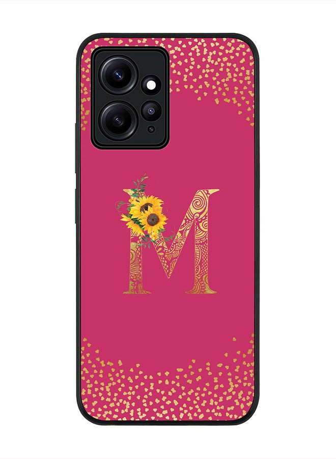 Stylizedd Cover for Redmi Note 12 4G, Rugged Black Slim fit Protective Phone Cases - Custom Monogram Initial Letter Mandala Floral Pattern Alphabet-M (Dark Pink Rose) - Image 1