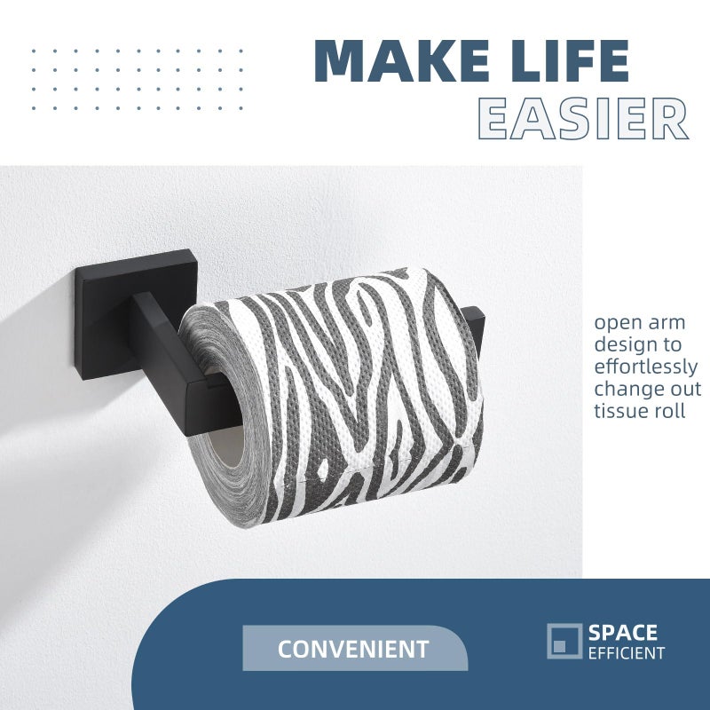 Angle Simple حامل ورق المرحاض، حامل من الفولاذ المقاوم للصدأ بسيط بزاوية، حامل لفافة ورق المرحاض مع ذراع مفتوحة، مثبت على الحائط، أسود غير لامع - Image 4