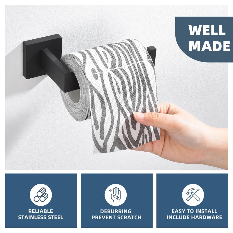 Angle Simple حامل ورق المرحاض، حامل من الفولاذ المقاوم للصدأ بسيط بزاوية، حامل لفافة ورق المرحاض مع ذراع مفتوحة، مثبت على الحائط، أسود غير لامع - Image 3