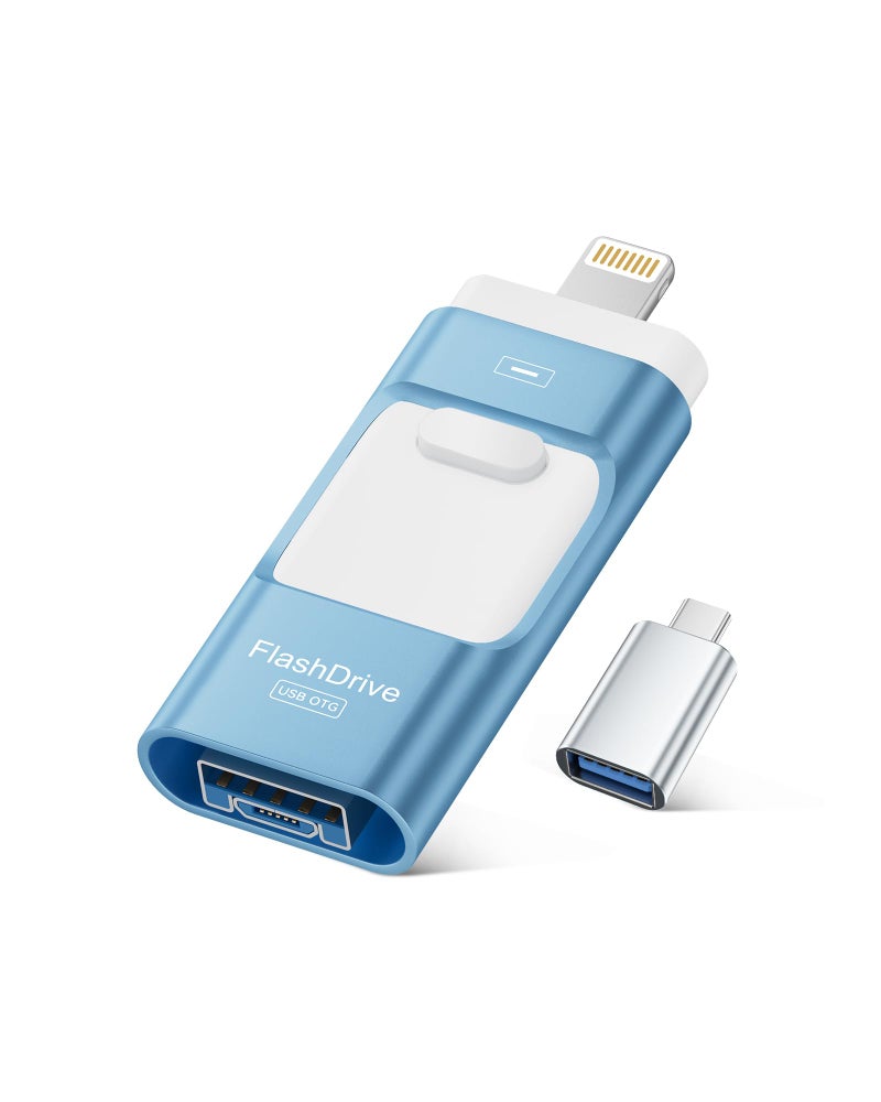 ROSPE MFi Certified Flash Drive for iPhone 256GB, Photo Stick Memory Stick for iPad, USB Thumb Drive for Photos Videos Transfer & Backup, External Storage Compatible for iPhone/Android/PC/Mac (Light Blue) - Image 1