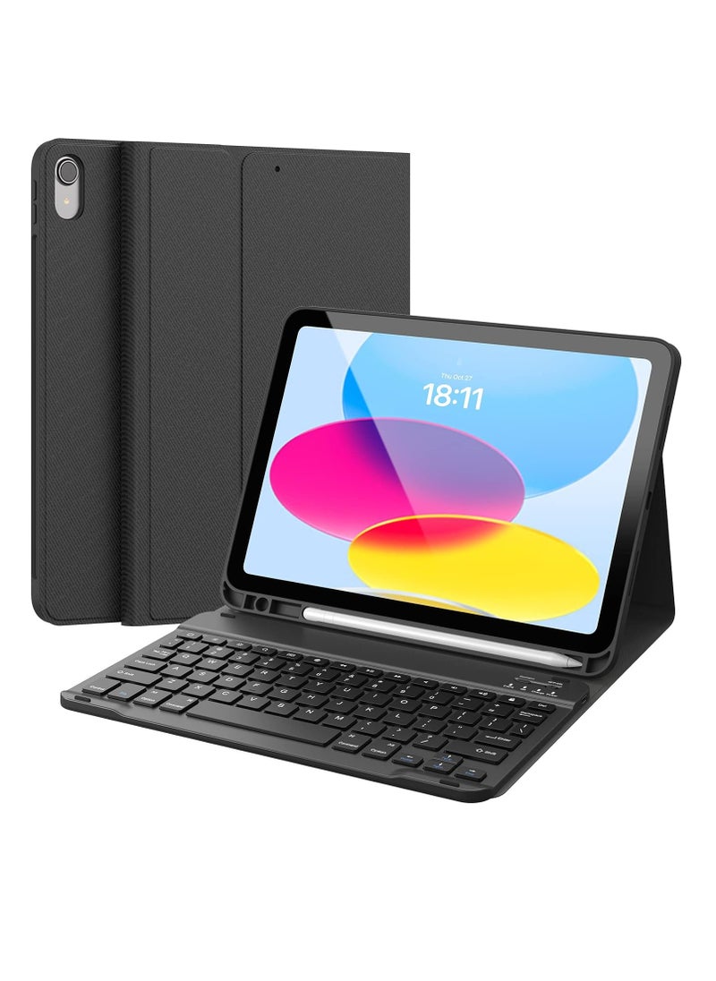 Keyboard Case for iPad 10th Generation 10.9 inch 2022 Detachable Bluetooth Keyboard Stand Folio Keyboard Cover with Pencil Holder Rechargeable Keyboard for New iPad 10th Generation 2022 Black  - Image 1