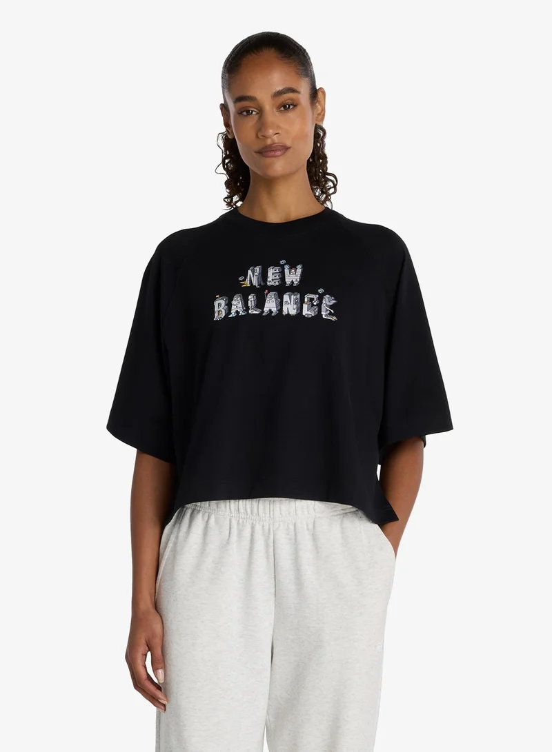 New Balance BLACK (BK) Ghica Wordmark Logo T-Shirt for Women | Best Price UAE